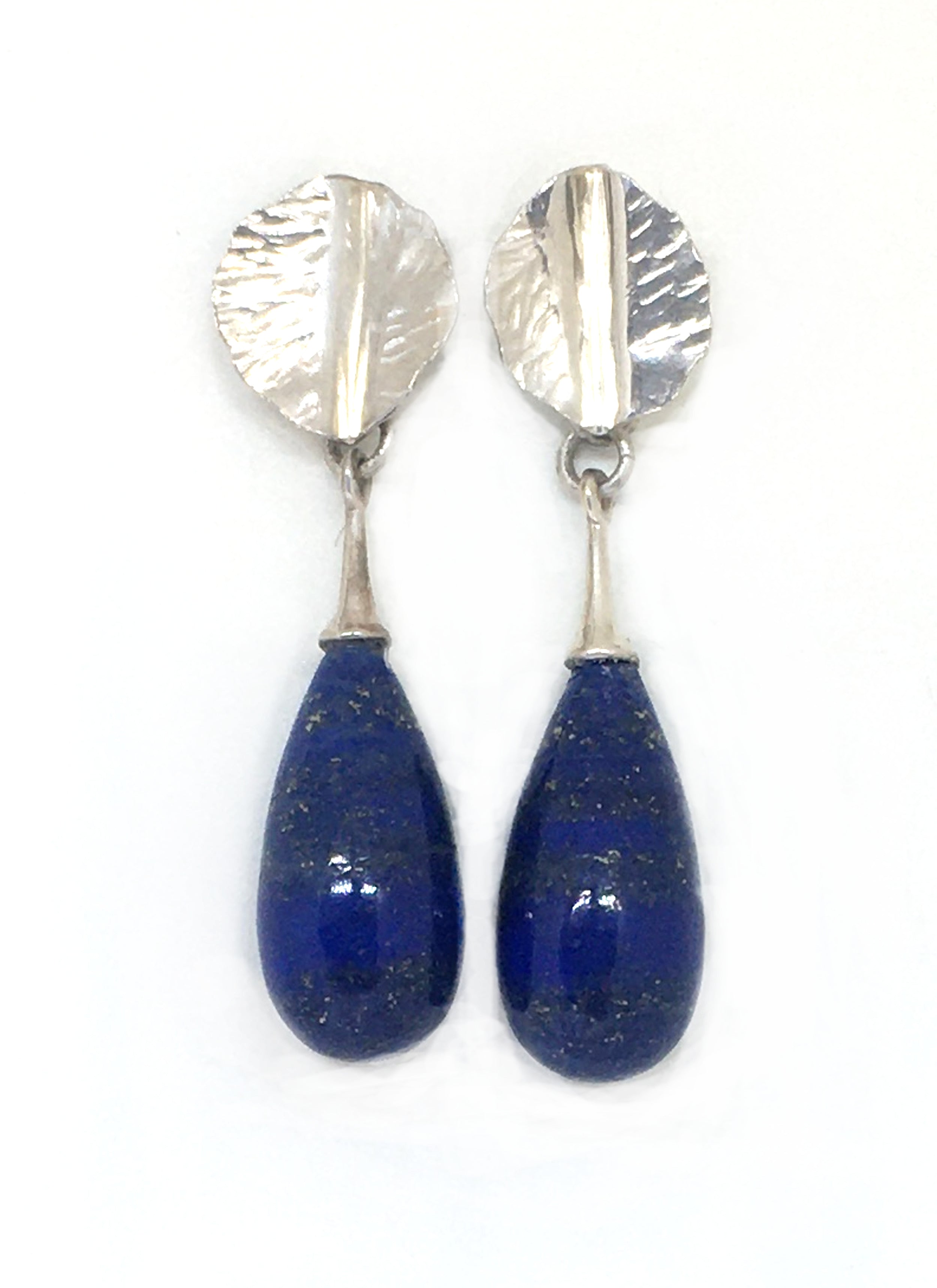 Lapis Lazuli Drop Earrings with Hand-forged Leaves - SOLD