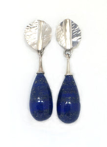 Lapis Lazuli Drop Earrings with Hand-forged Leaves - SOLD