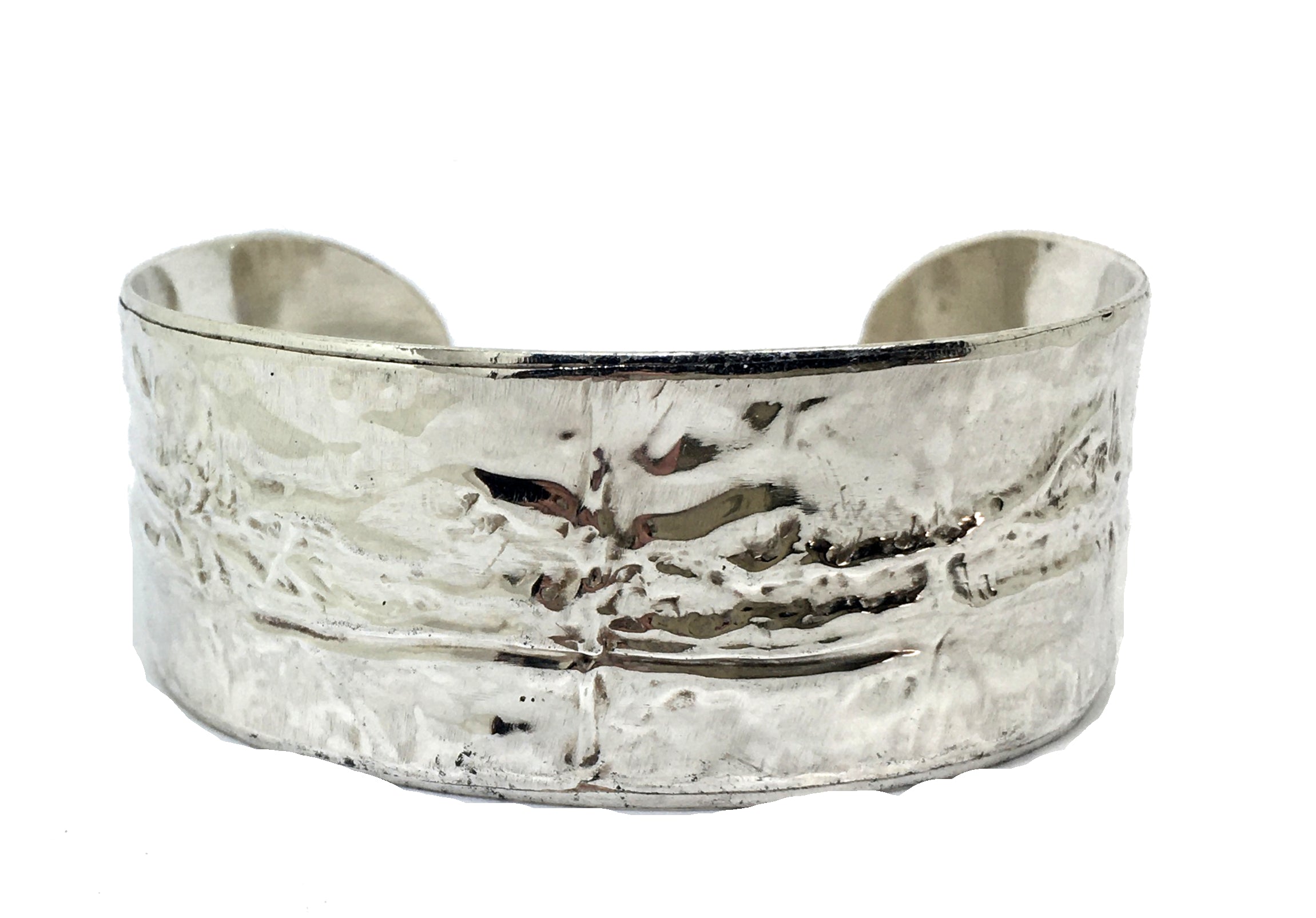 Handforged wide sterling silver cuff