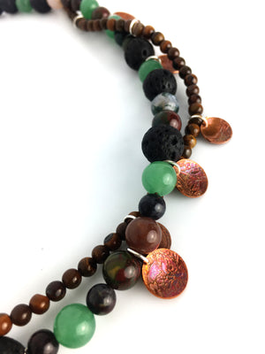 Mixed Two Strand Gemstone Necklace with Sustainably Etched Copper