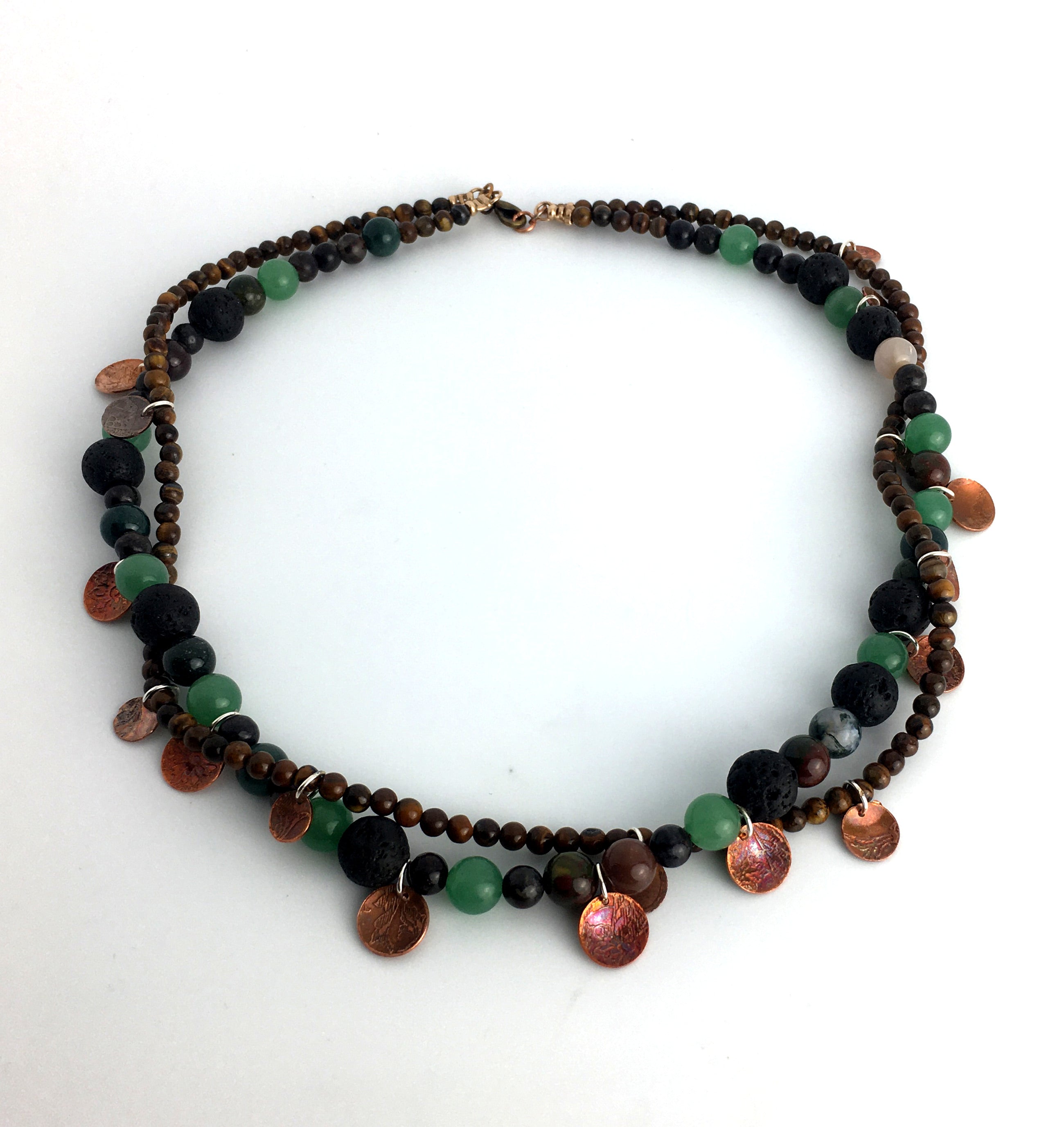 Mixed Two Strand Gemstone Necklace with Sustainably Etched Copper