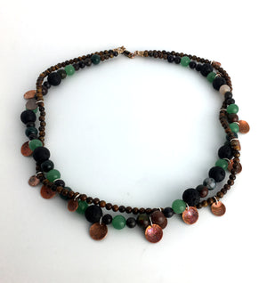 Mixed Two Strand Gemstone Necklace with Sustainably Etched Copper