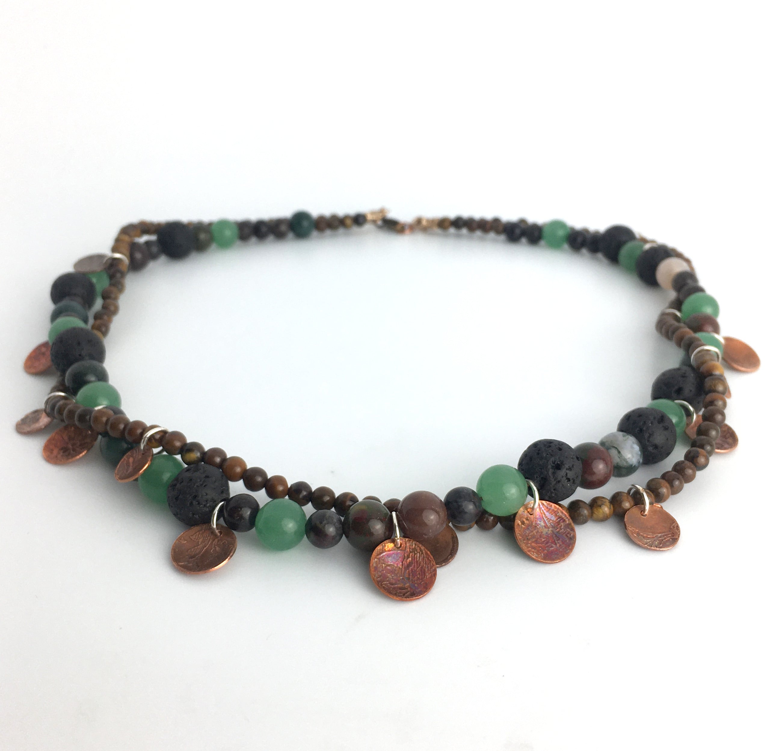 Mixed Two Strand Gemstone Necklace with Sustainably Etched Copper