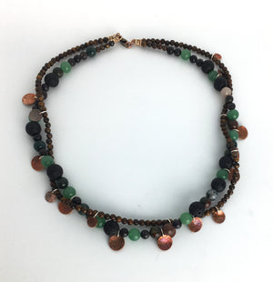 Mixed Two Strand Gemstone Necklace with Sustainably Etched Copper