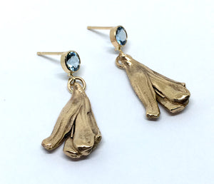 Aquamarine and 14K Yellow Gold Mitsuro Hikime Dangle Earrings