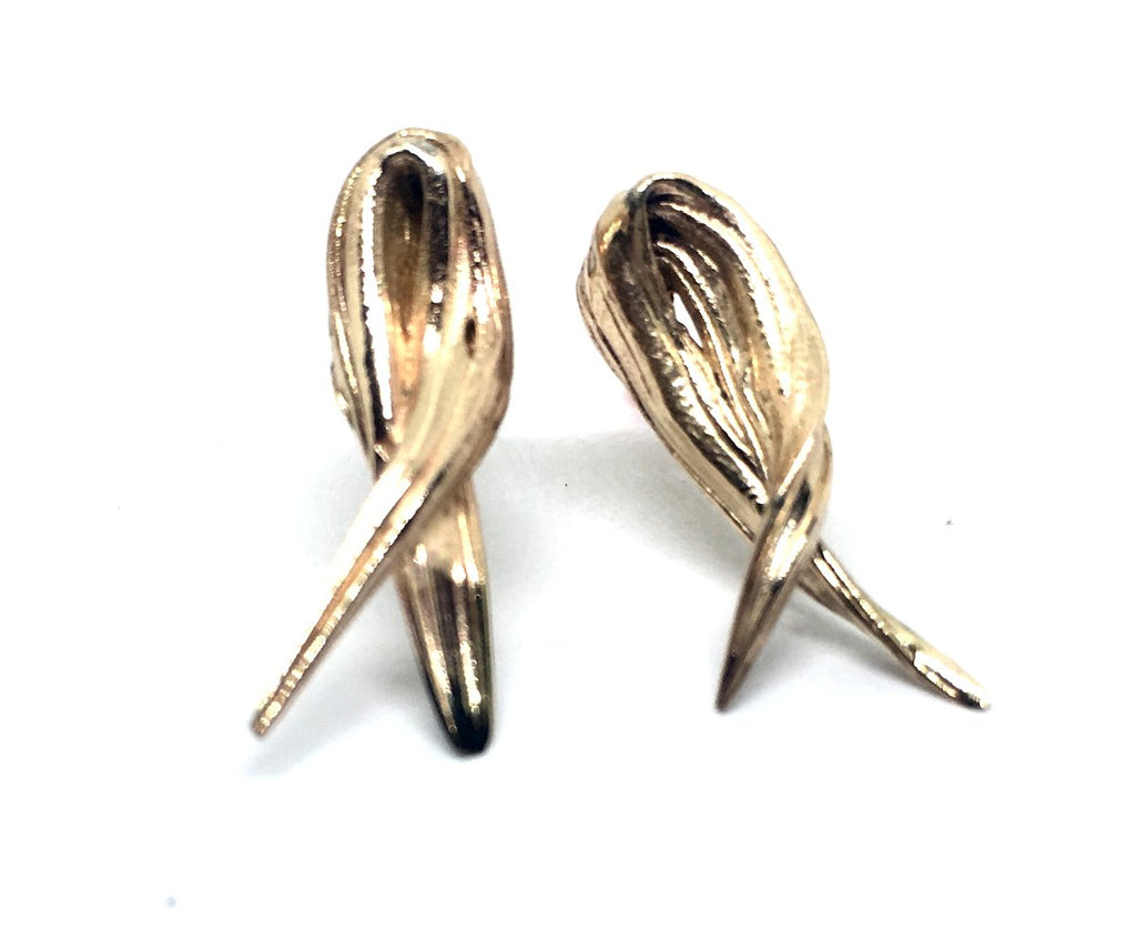 14K solid yellow gold mitsuro hikime ribbon earrings