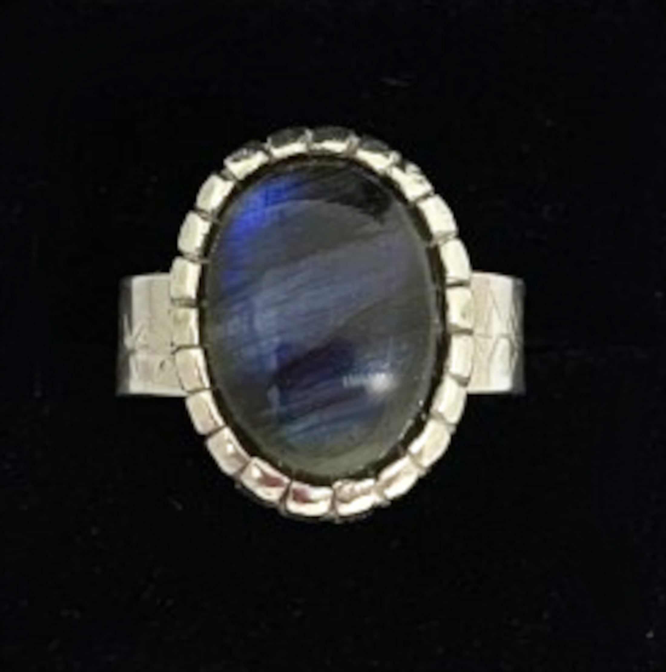 Labradorite Ring with Castellated Bezel in Sterling Silver - Size 9.5