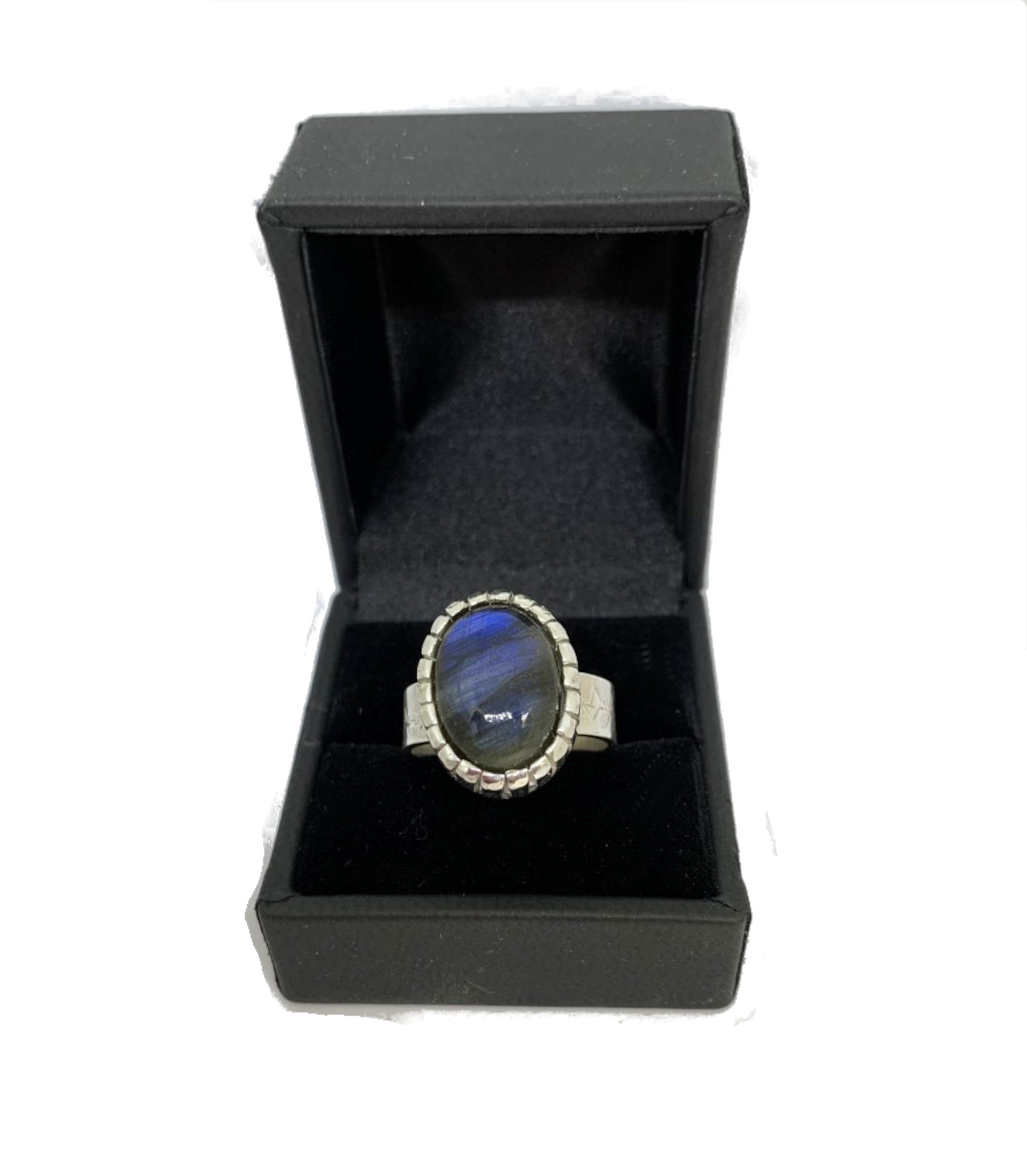Labradorite Ring with Castellated Bezel in Sterling Silver - Size 9.5
