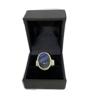 Labradorite Ring with Castellated Bezel in Sterling Silver - Size 9.5