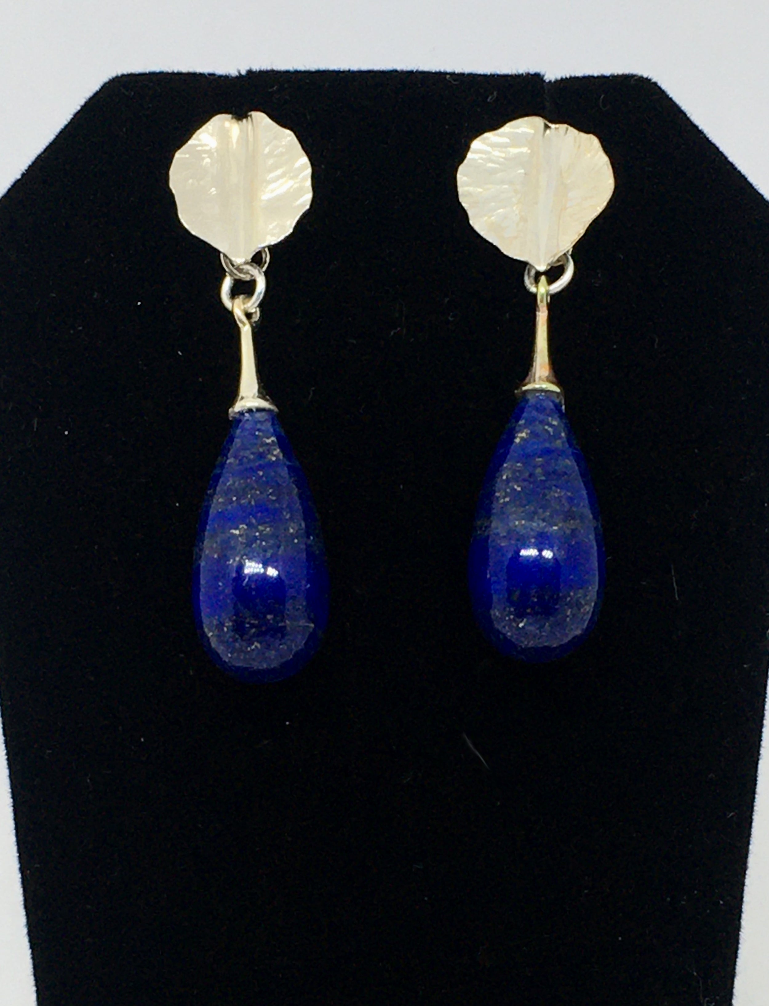 Lapis Lazuli Drop Earrings with Hand-forged Leaves - SOLD