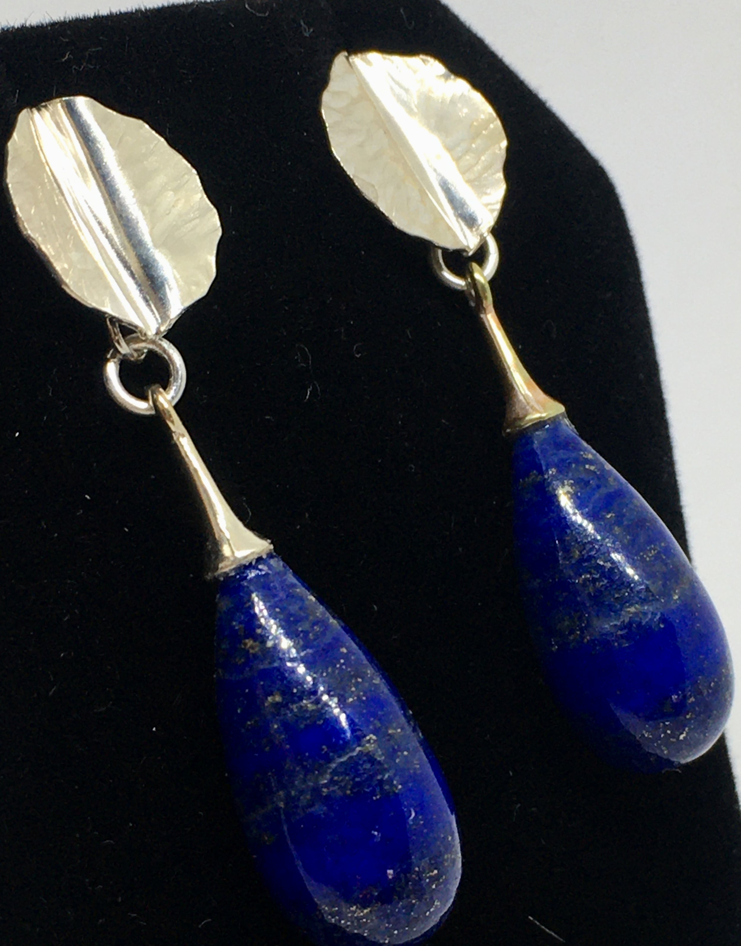 Lapis Lazuli Drop Earrings with Hand-forged Leaves - SOLD