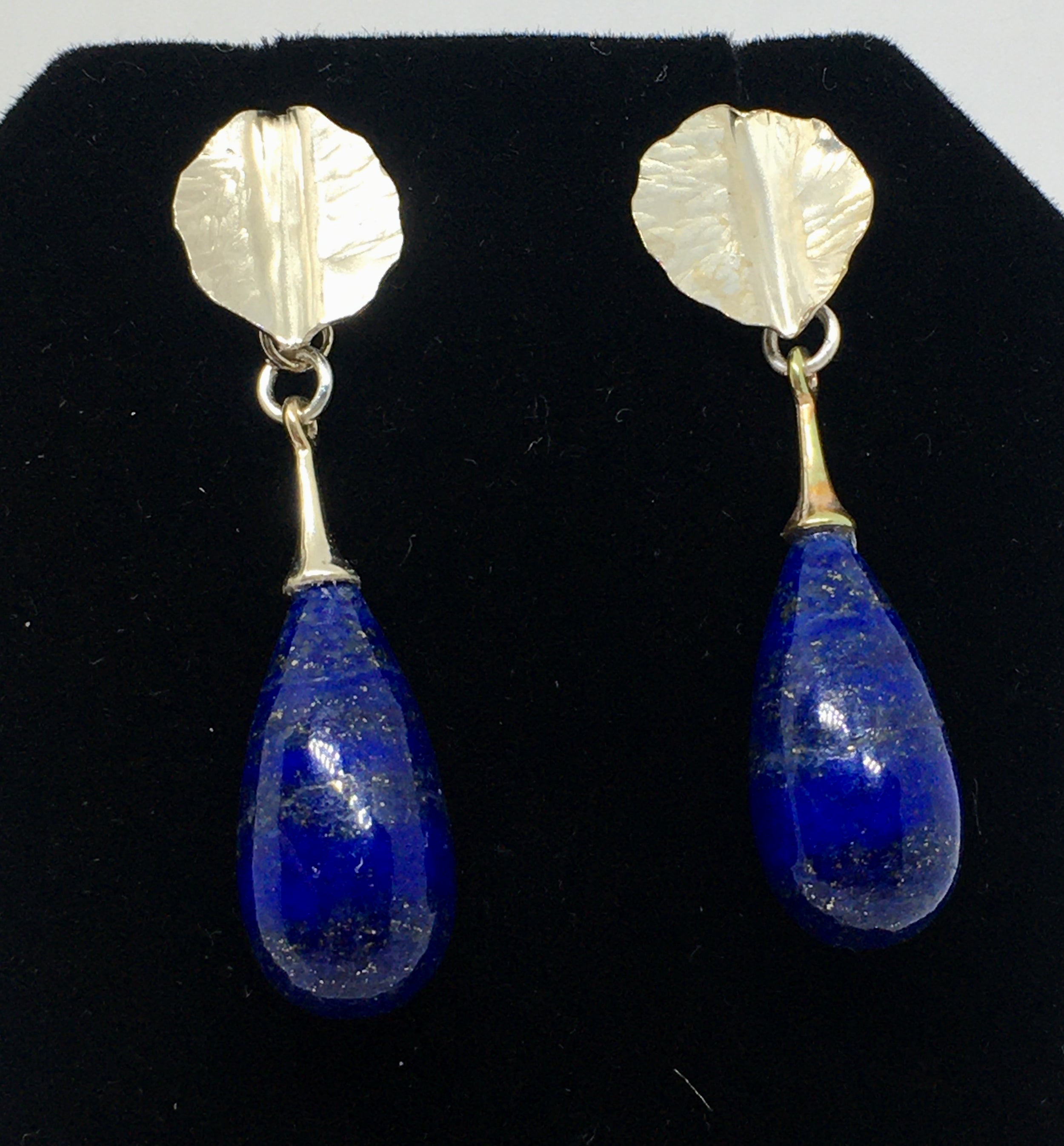 Lapis Lazuli Drop Earrings with Hand-forged Leaves - SOLD