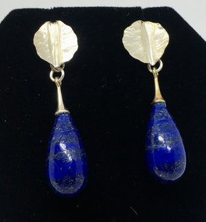 Lapis Lazuli Drop Earrings with Hand-forged Leaves - SOLD