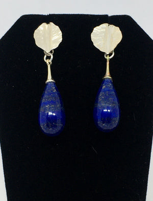 Lapis Lazuli Drop Earrings with Hand-forged Leaves - SOLD