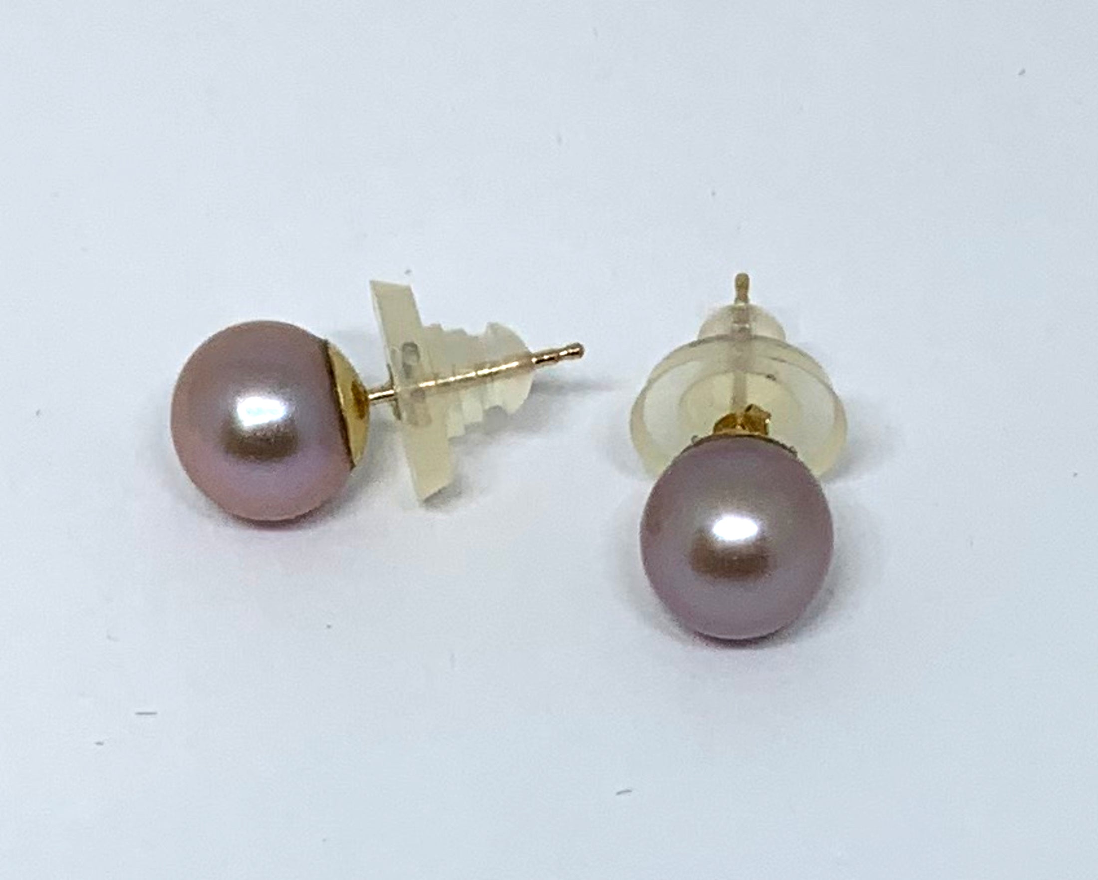 Lavender Freshwater Pearl Stud Earrings in 14K Yellow Gold