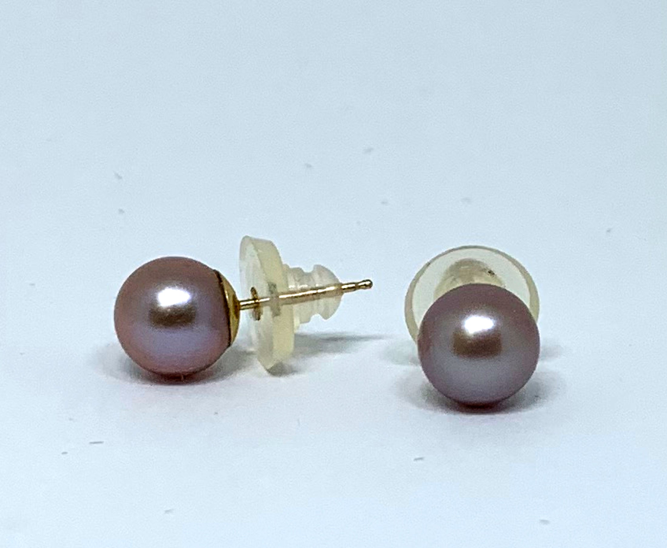 Lavender Freshwater Pearl Stud Earrings in 14K Yellow Gold