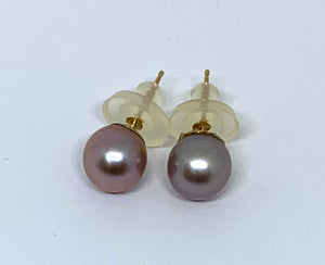 Lavender Freshwater Pearl Stud Earrings in 14K Yellow Gold