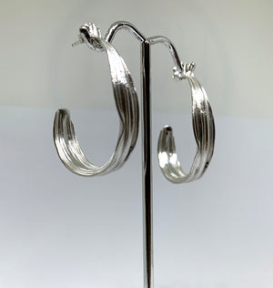 Sterling Silver Bamboo Leaf Semi Hoop Earrings