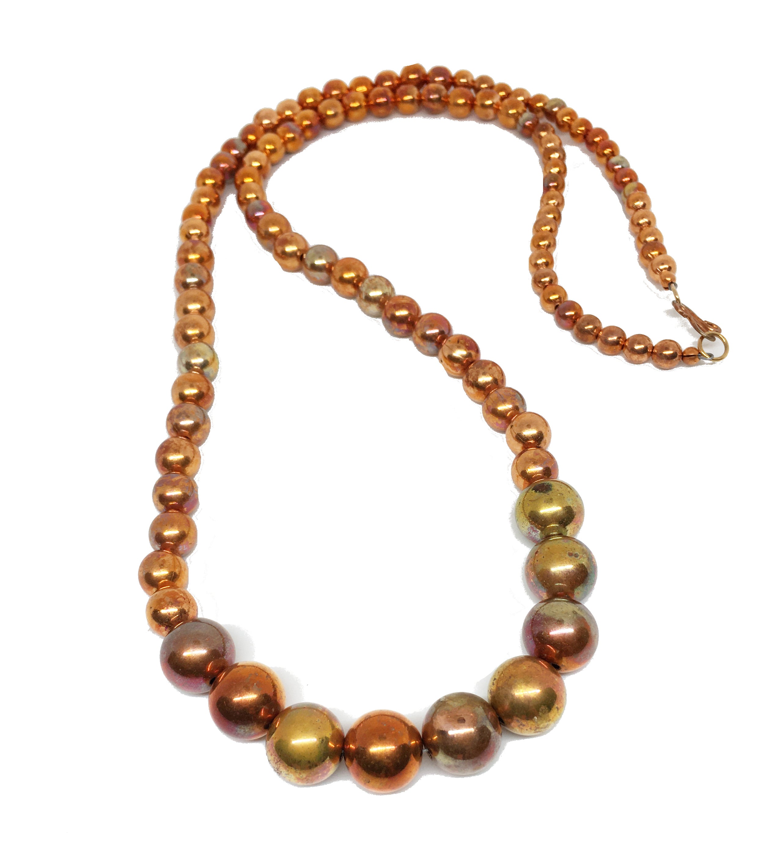 Long Graduated Flame Painted Copper Bead Necklace - Sonoran Sunset Collection