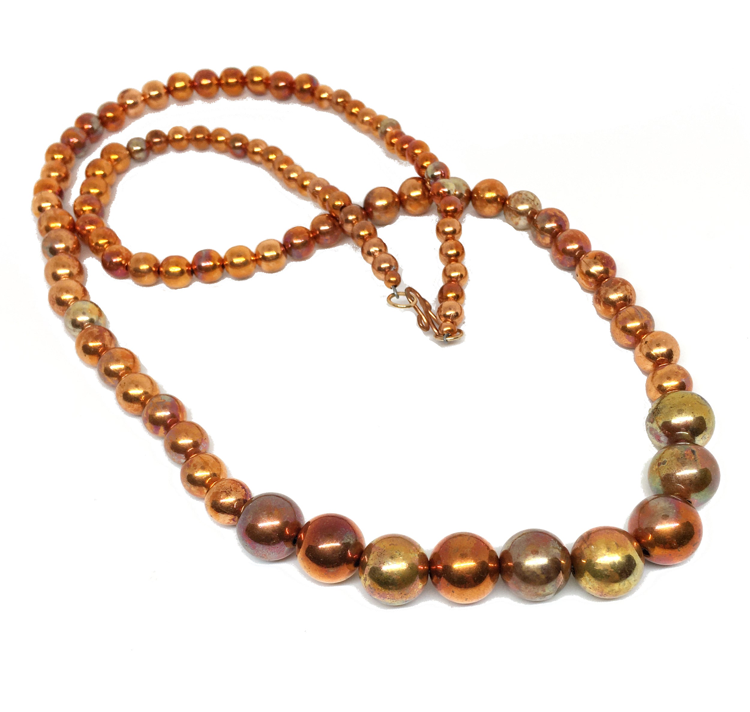 Long Graduated Flame Painted Copper Bead Necklace - Sonoran Sunset Collection