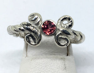 Sterling Silver and Garnet Mitsuro Hikime Ring in Sterling Silver