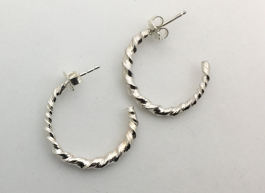 Sterling silver twist semi hoop post earrings - mitsuro hikime