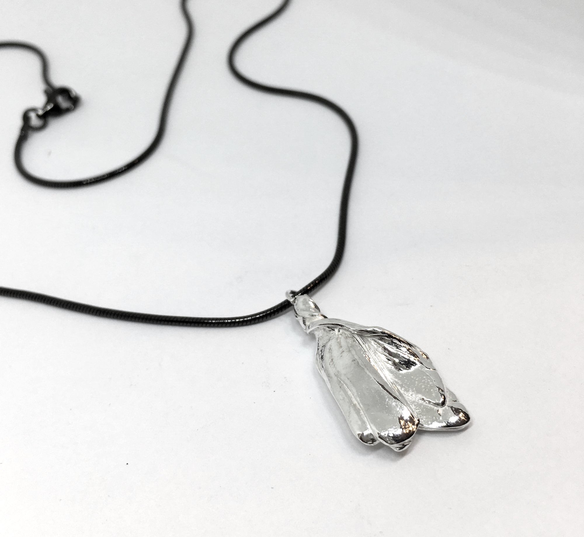 Sterling Silver Mitsuro Hikime Pendant Necklace on Black Snake Chain - One of a Kind