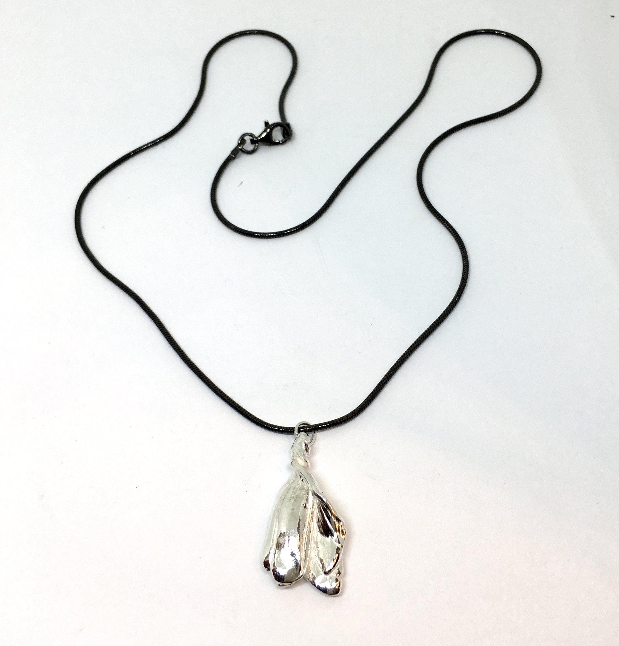 sterling silver mitsuro hikime pendant on black sterling snake chain