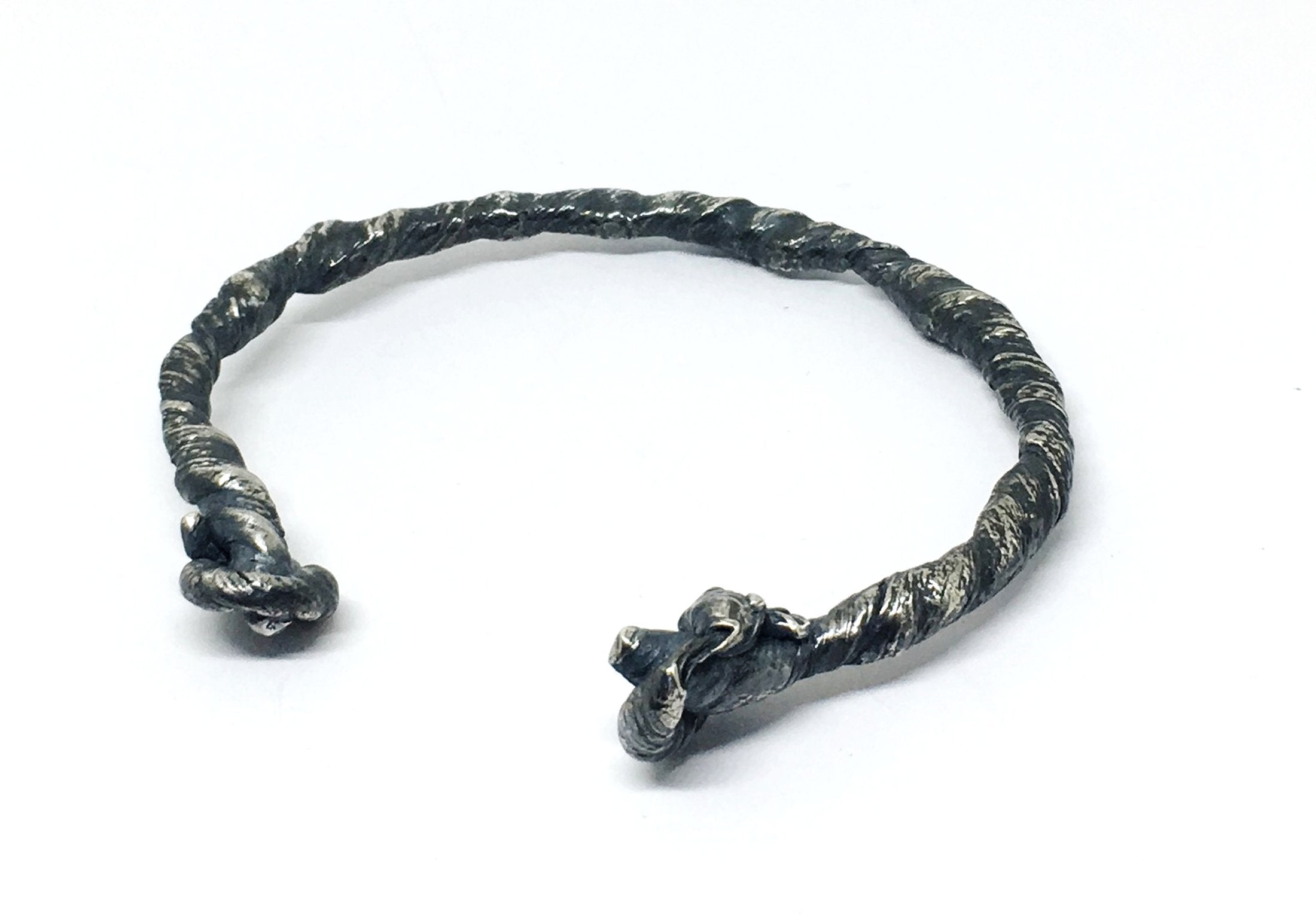 Oxidized sterling silver knotted rope cuff bracelet