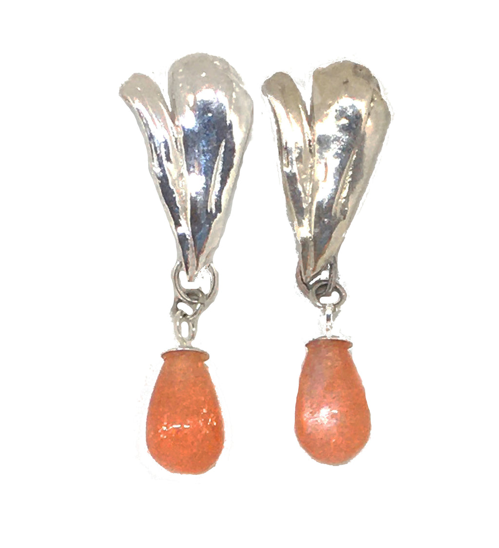 Sunstone Teardrop Earrings with Mitsuro Hikime Sterling Silver Posts