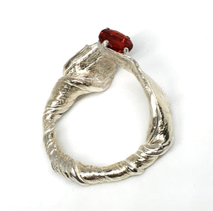 Mitsuro Hikime Sterling Silver Ring with Fire Opal Gemstone