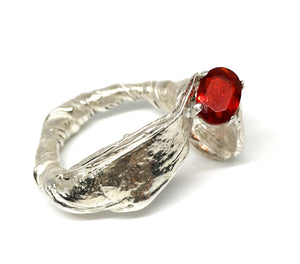 Mitsuro Hikime Sterling Silver Ring with Fire Opal Gemstone