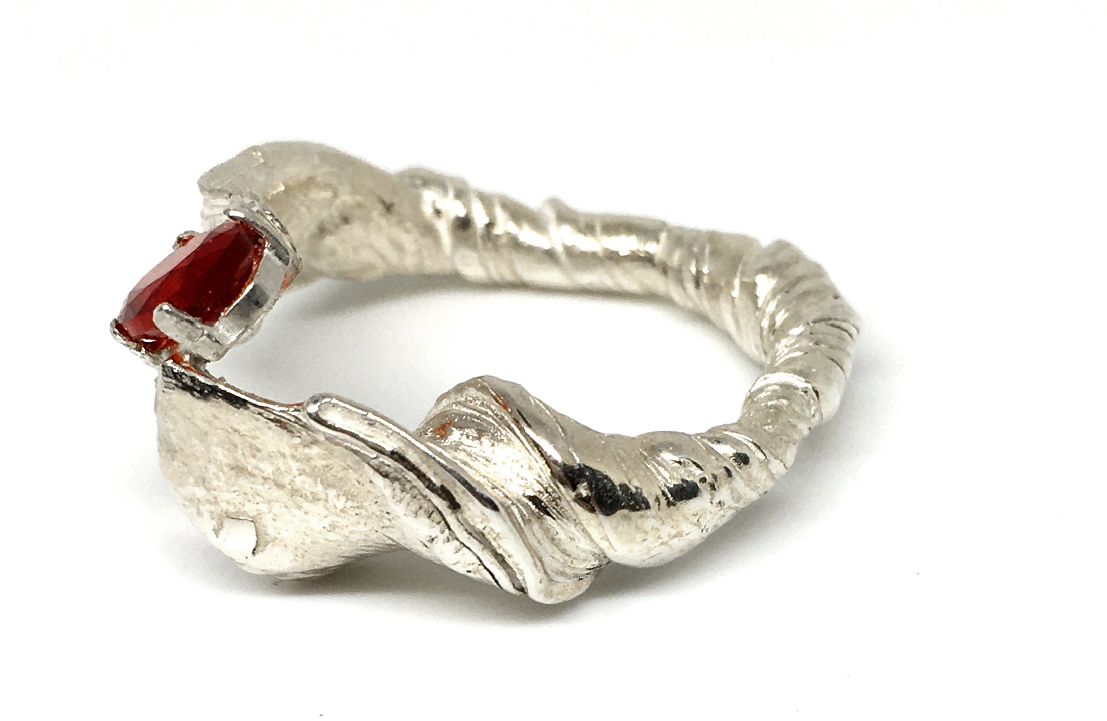 Mitsuro Hikime Sterling Silver Ring with Fire Opal Gemstone
