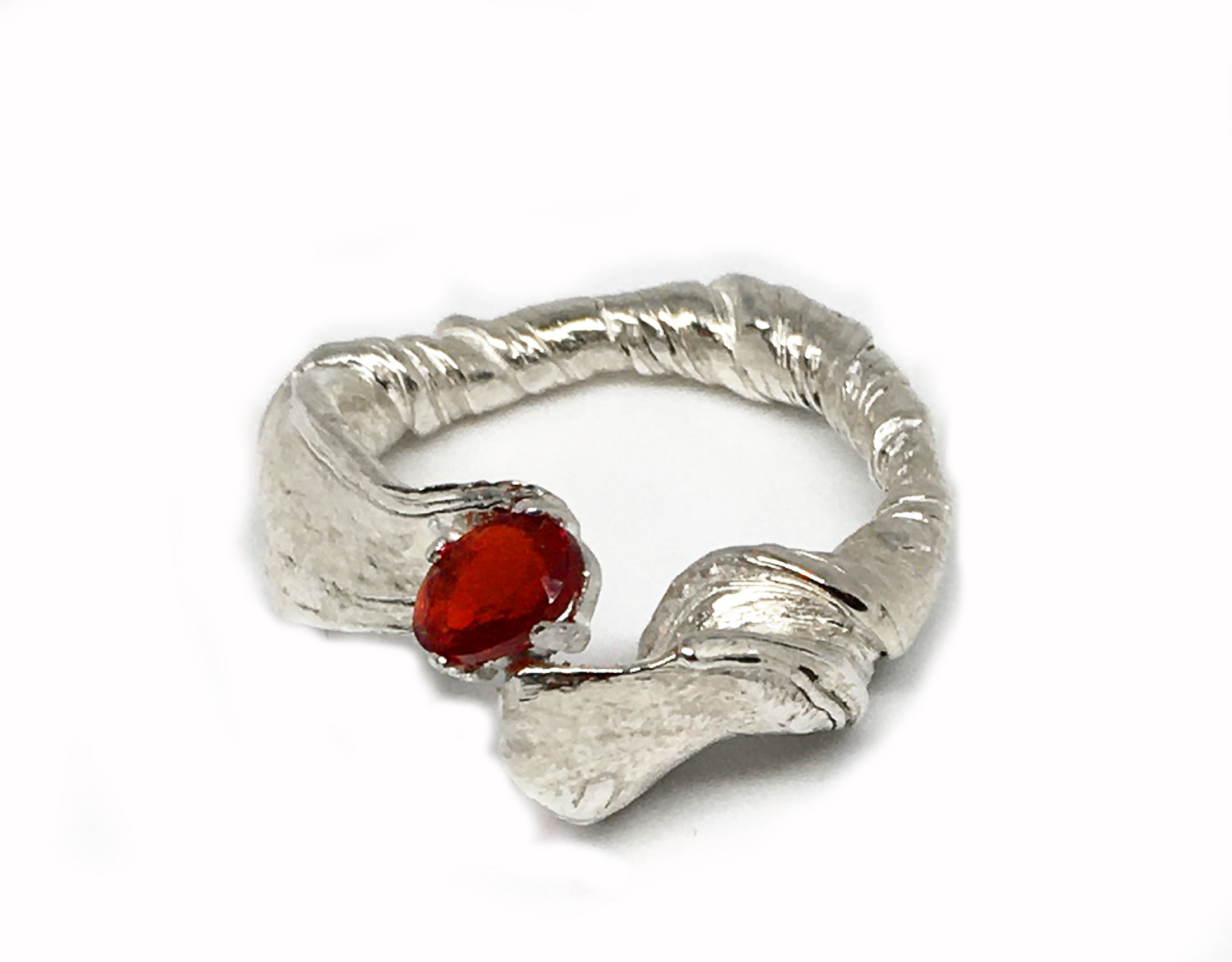 Mitsuro Hikime Sterling Silver Ring with Fire Opal Gemstone
