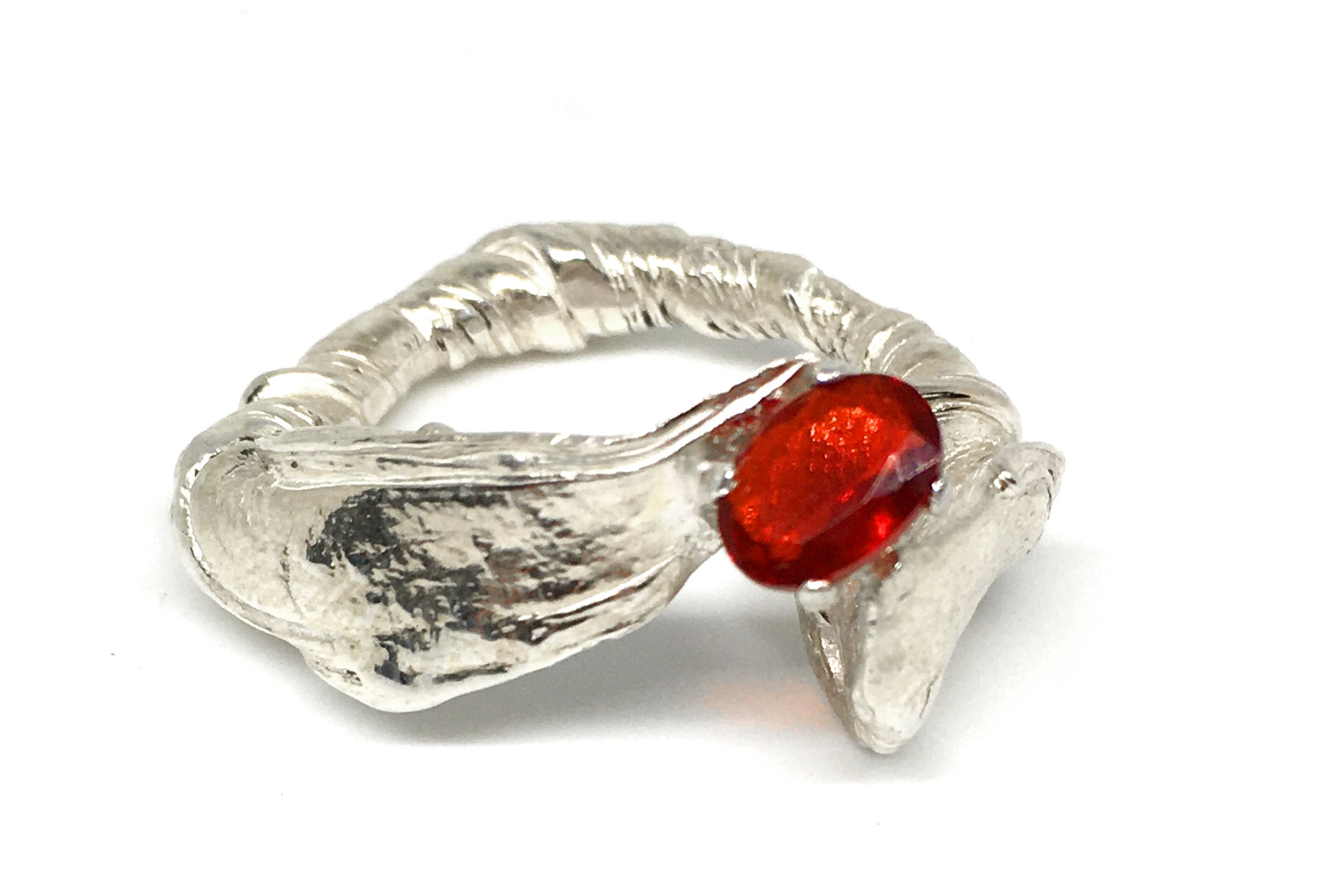 Mitsuro Hikime Sterling Silver Ring with Fire Opal Gemstone