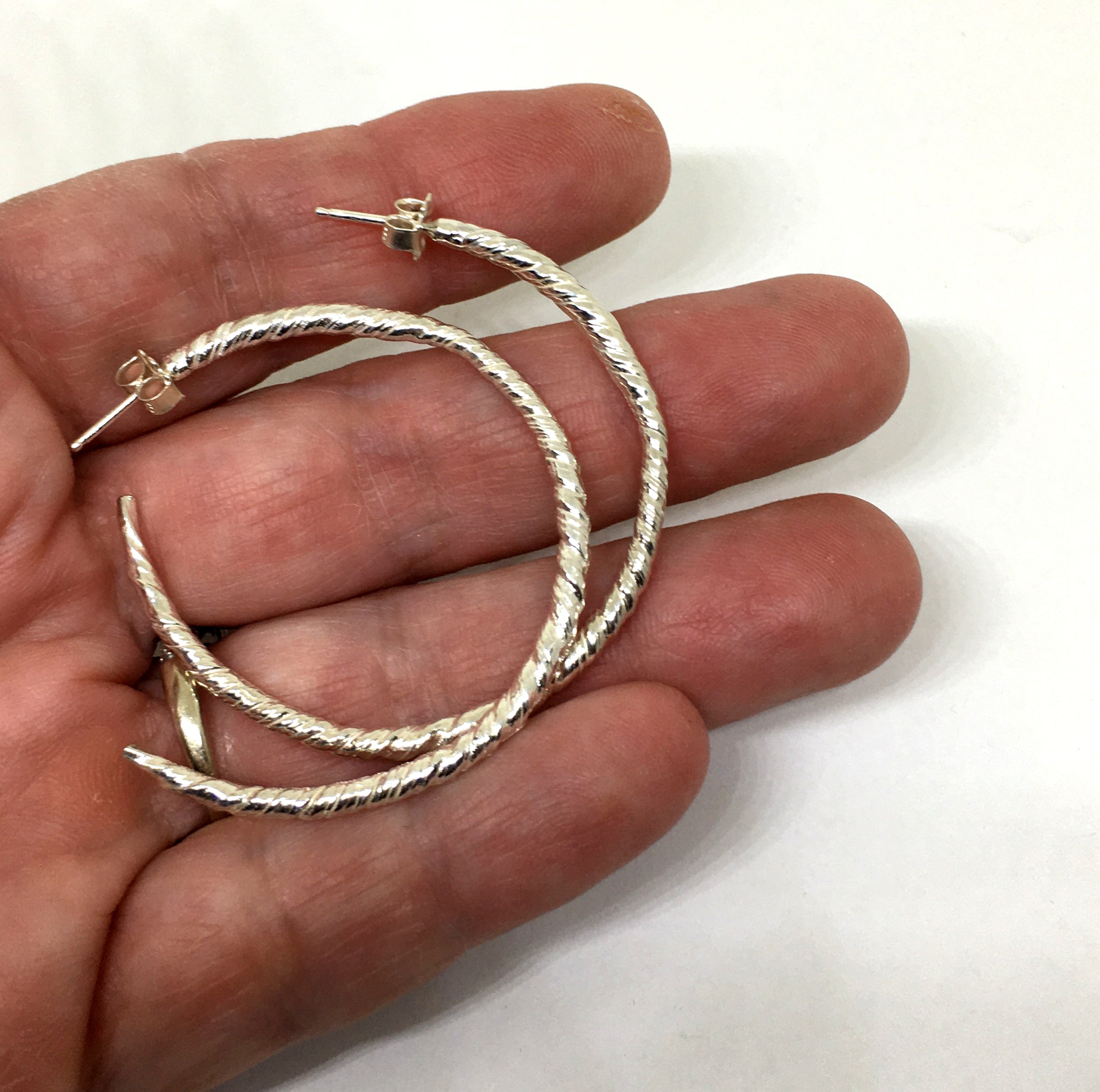 Sterling Silver Twist Semi Hoop Earrings - Large Size