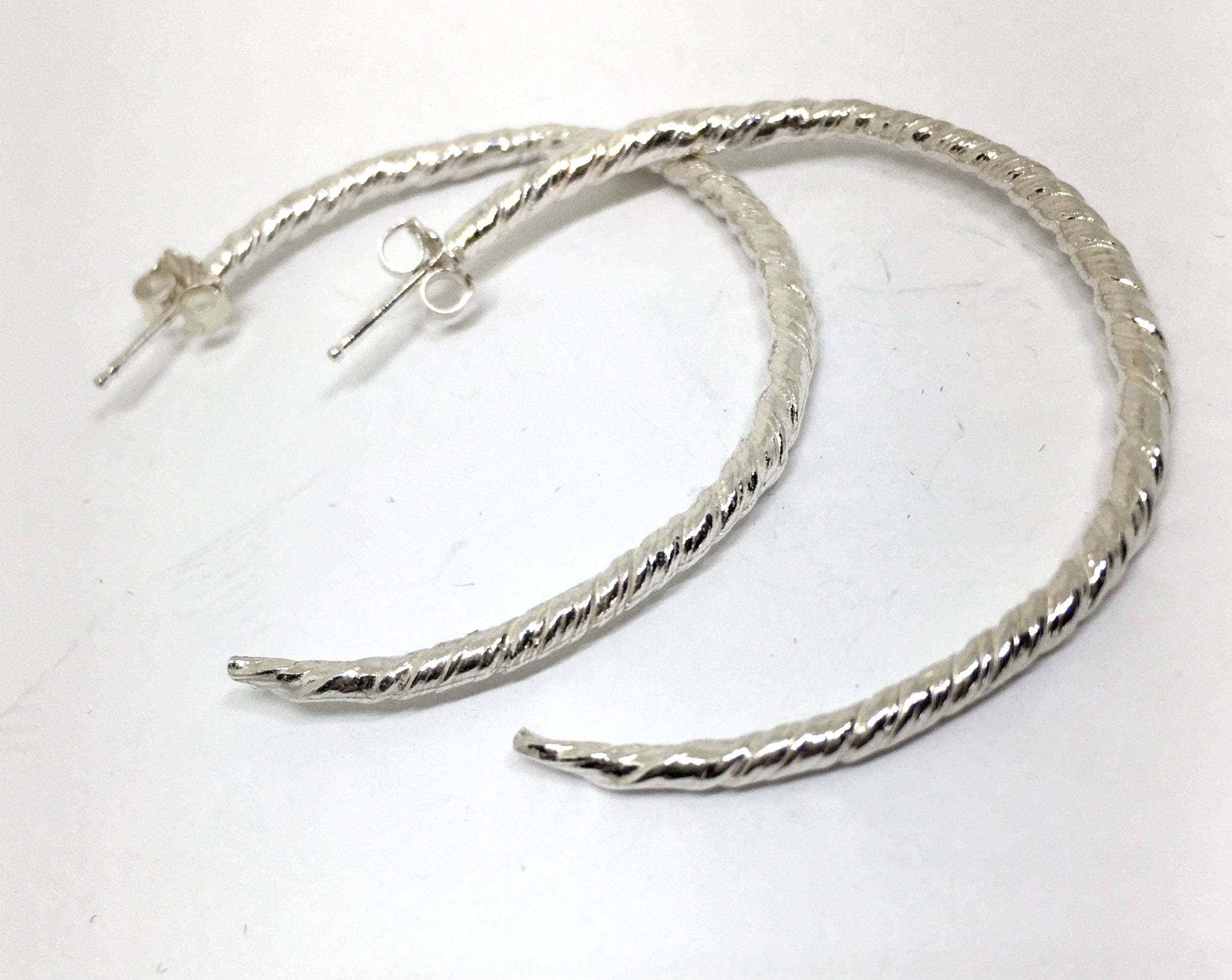 Sterling Silver Twist Semi Hoop Earrings - Large Size