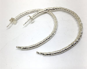 Sterling Silver Twist Semi Hoop Earrings - Large Size