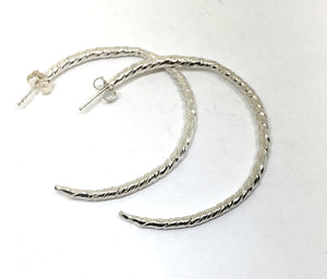 sterling silver twist semi hoop earrings - large size