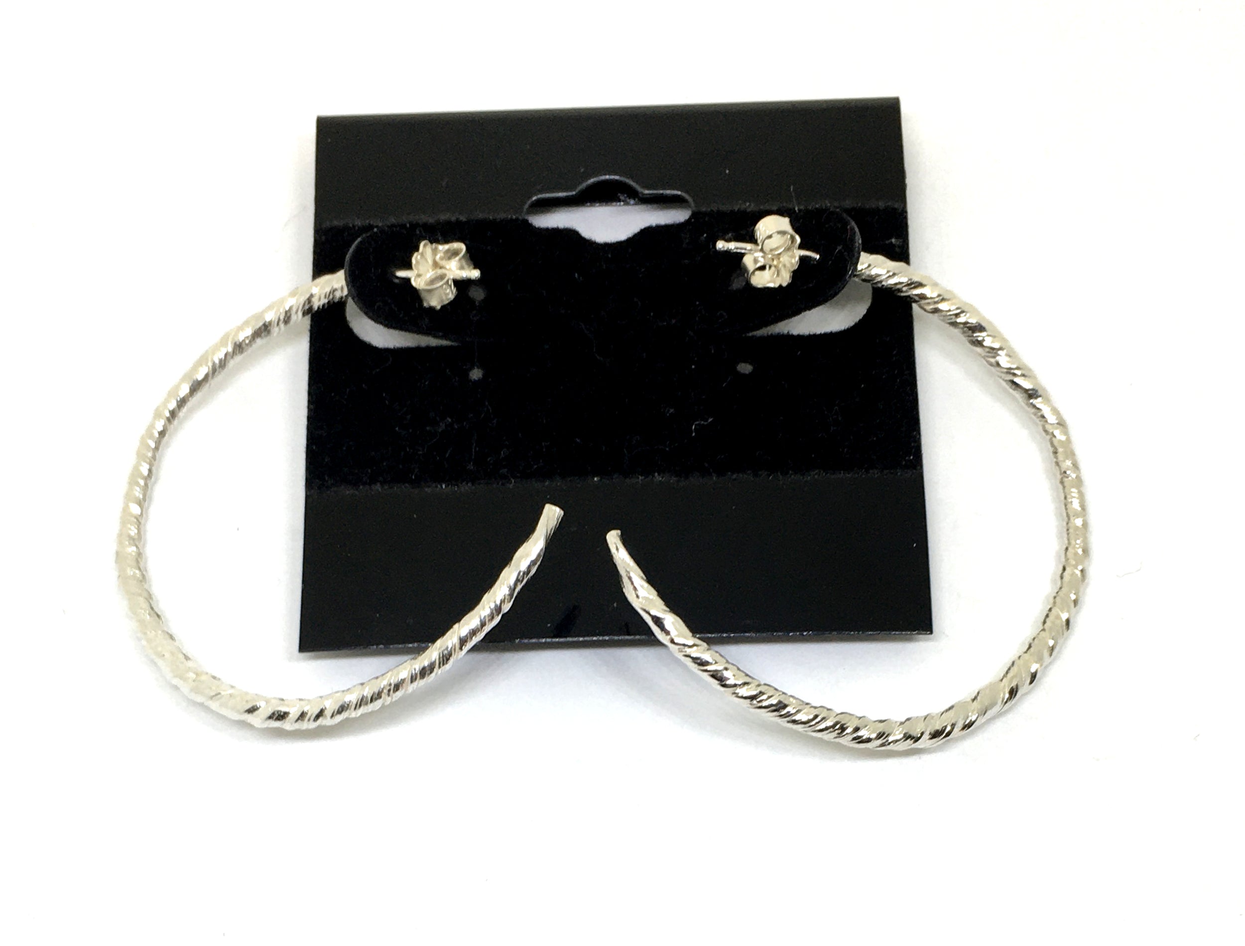 Sterling Silver Twist Semi Hoop Earrings - Large Size