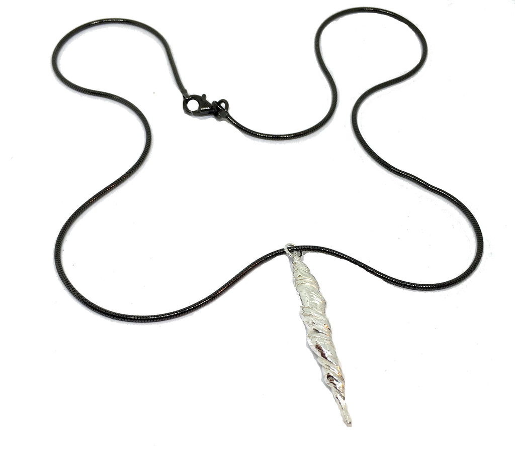 sterling silver twist pendant necklace on black snake chain mitsuro hikime method