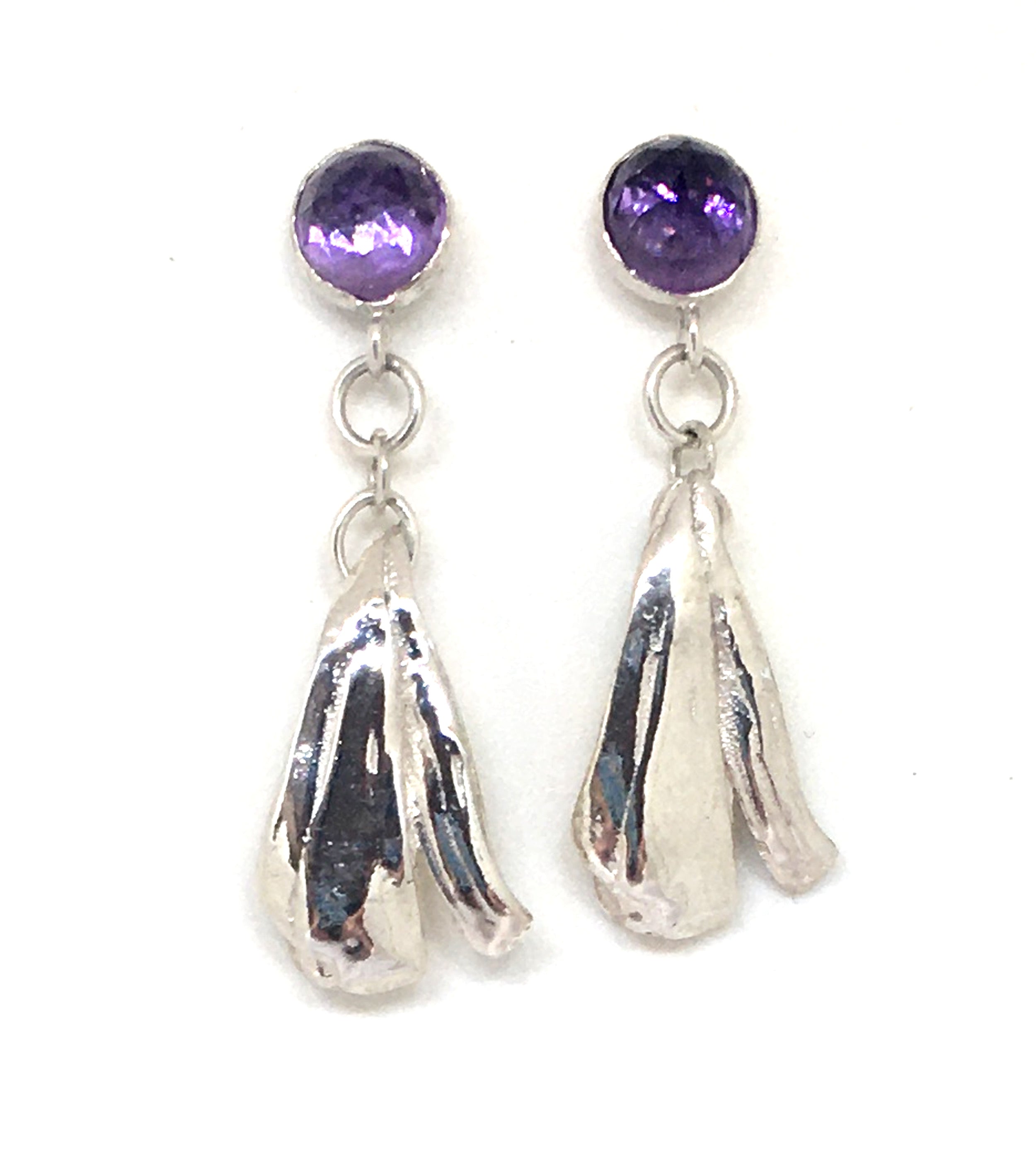 Faceted Amethyst Post Earrings with Sterling Silver Mitsuro Hikime Drops