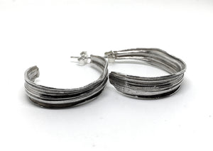Sterling Silver Bamboo Leaf Semi Hoop Earrings