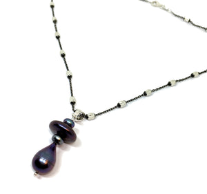 Mixed Peacock Pearl Pendant on Black Sterling Silver Beaded Chain