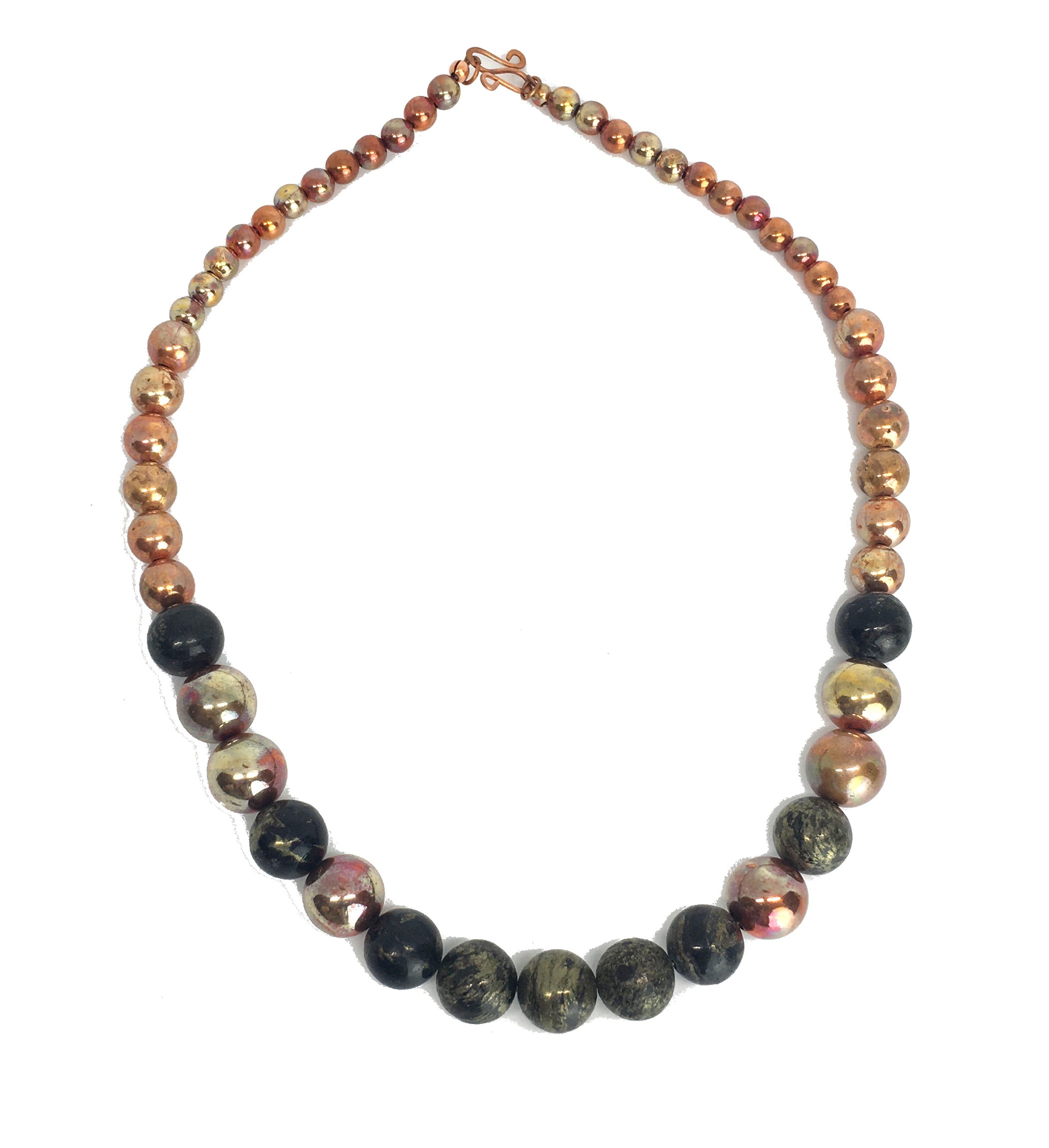 SOLD Apache Gold and Flame Painted Copper Beaded Necklace - Monsoon Series