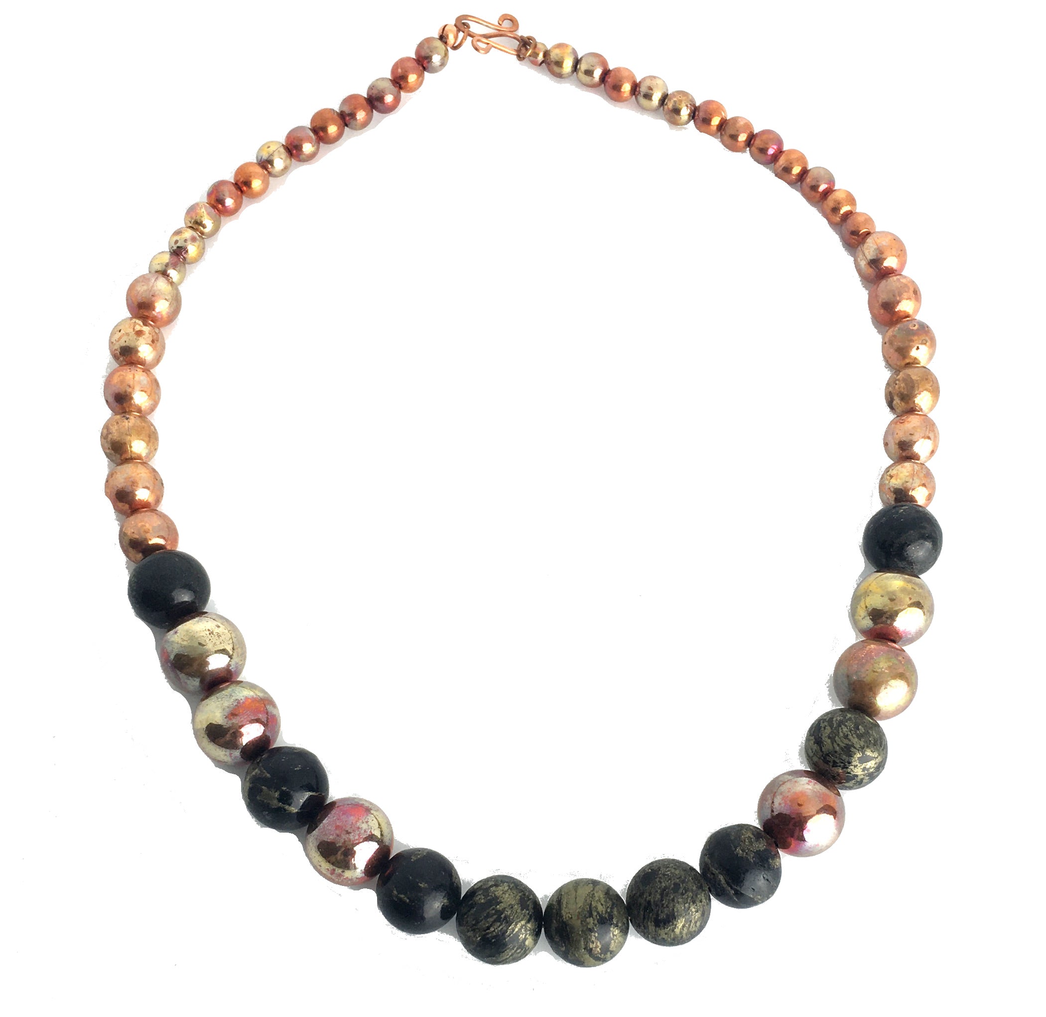 SOLD Apache Gold and Flame Painted Copper Beaded Necklace - Monsoon Series