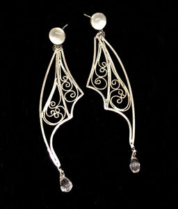handmade silver filigree earrings with moonstone and white topaz