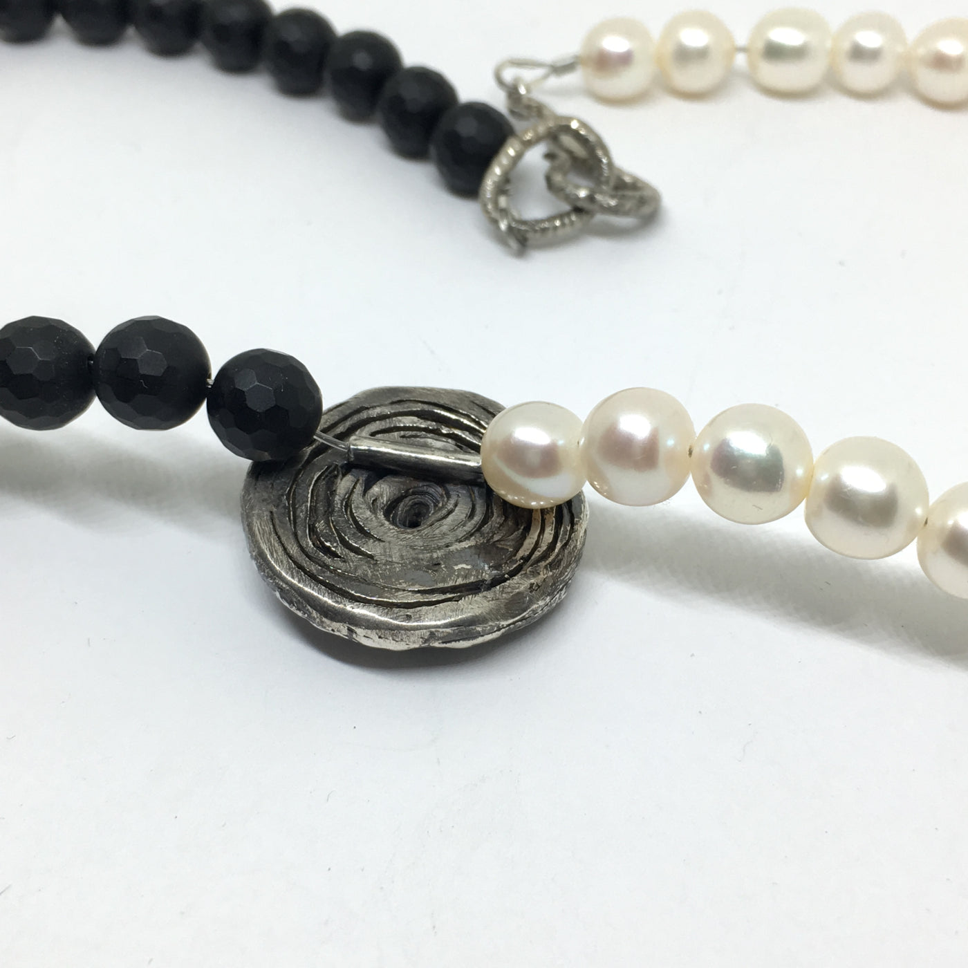 Onyx, Pearl and Diamond Statement Necklace - Asymmetrical Necklace with Mitsuro Hikime
