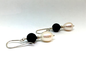 Onyx and Freshwater Pearl Drop Earrings