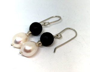Onyx and Freshwater Pearl Drop Earrings
